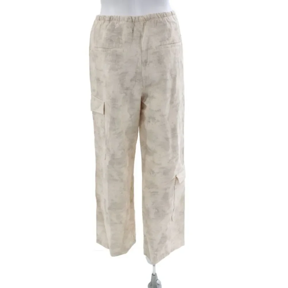 Zara Women Cargo Beige Linen Tie Dye Drawstring Pants Size M